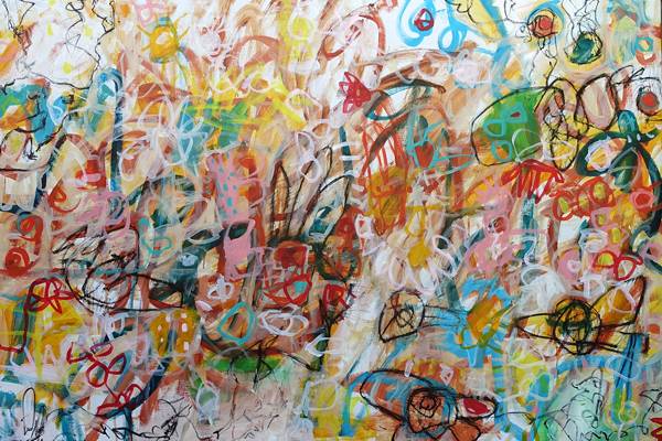 Australian Indigenous (Aboriginal and Torres Strait Islander) artwork by ROBBI NEAL of Miscellaneous Artists. The title is Portrait of A Garden. [RN240222L] (Oil and Acrylic on Linen)