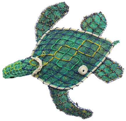 Australian Indigenous (Aboriginal and Torres Strait Islander) artwork by ALMA MARGARET SAILOR of Erub Erwer Meta. The title is Poy. [16-173] (Ghost Nets, Rope & Twine)