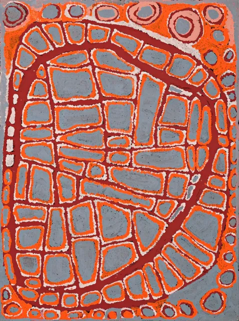 Australian Indigenous (Aboriginal and Torres Strait Islander) artwork by INYUWA NAMPITJINPA of Papunya Tula Artists. The title is Pukanya. [IN990134] (Acrylic on Belgian Linen)