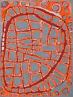 Australian Indigenous (Aboriginal and Torres Strait Islander) artwork by INYUWA NAMPITJINPA of Papunya Tula Artists. The title is Pukanya. [IN990134] (Acrylic on Belgian Linen)