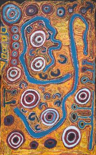 Australian Indigenous (Aboriginal and Torres Strait Islander) artwork by IYAWI WIKILYIRI of Tjungu Palya Artists. The title is Pukara. [10152] (Acrylic on Canvas)