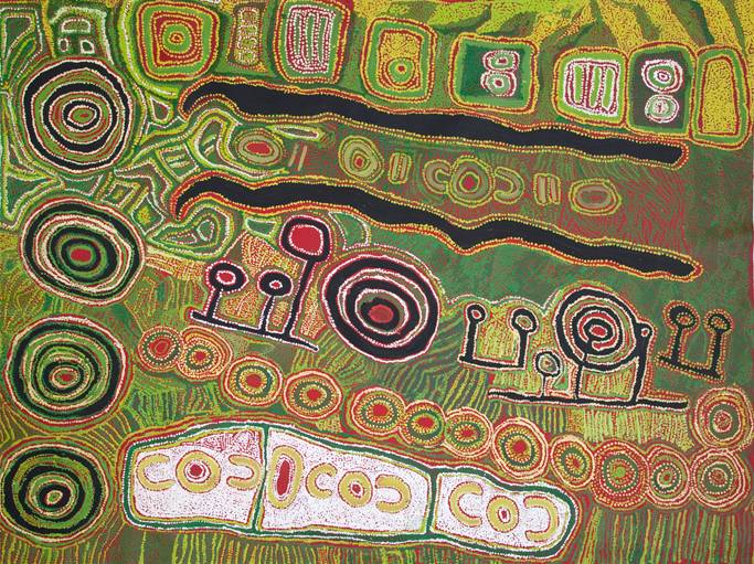 Australian Indigenous (Aboriginal and Torres Strait Islander) artwork by IYAWI WIKILYIRI of Tjungu Palya Artists. The title is Pukara. [10365] (Acrylic on Canvas)