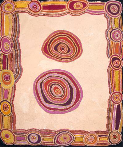 Australian Indigenous (Aboriginal and Torres Strait Islander) artwork by PUNTJINA MONICA WATSON of Ninuku Arts. The title is Pukara. [NKMW11487] (Acrylic on Belgian Linen)