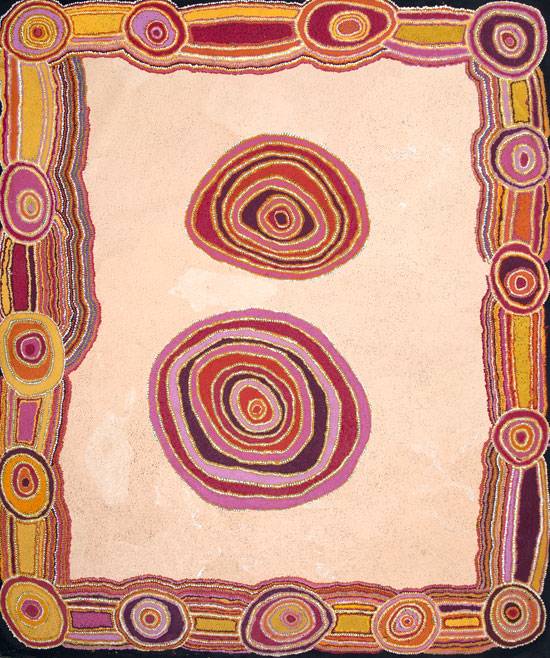 Australian Indigenous (Aboriginal and Torres Strait Islander) artwork by PUNTJINA MONICA WATSON of Ninuku Arts. The title is Pukara. [NKMW11487] (Acrylic on Belgian Linen)