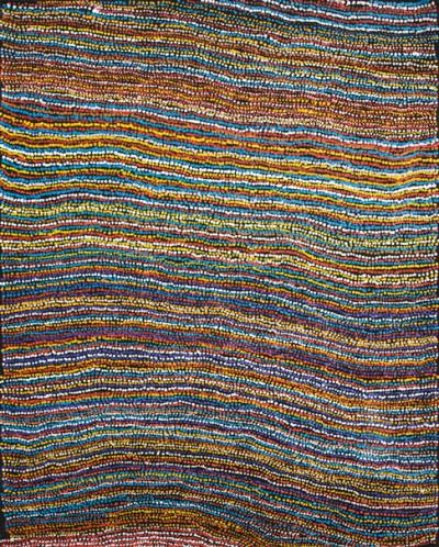 Australian Indigenous (Aboriginal and Torres Strait Islander) artwork by JIMMY DONEGAN of Ninuku Arts. The title is Pukara. [07-167] (Acrylic on Linen)