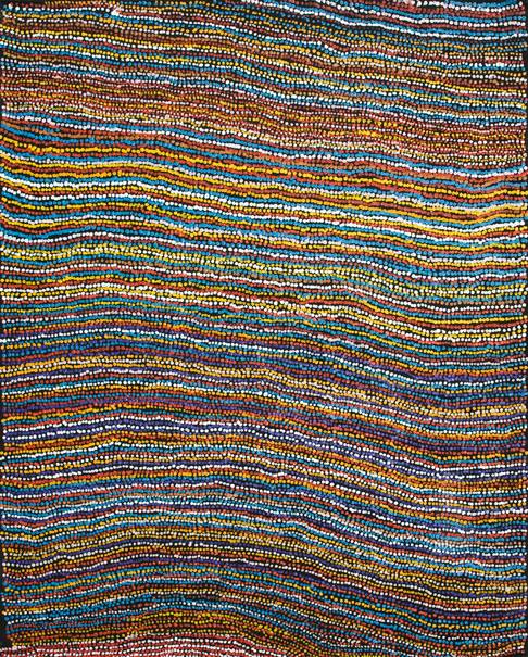 Australian Indigenous (Aboriginal and Torres Strait Islander) artwork by JIMMY DONEGAN of Ninuku Arts. The title is Pukara. [07-167] (Acrylic on Linen)