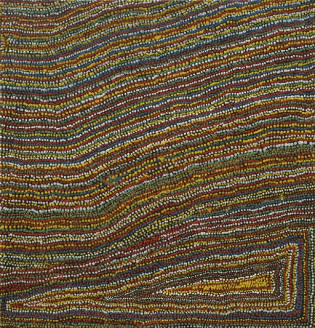 Australian Indigenous (Aboriginal and Torres Strait Islander) artwork by JIMMY DONEGAN of Ninuku Arts. The title is Pukara. [06-1194] (Acrylic on Canvas)