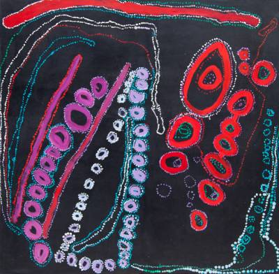 Australian Indigenous (Aboriginal and Torres Strait Islander) artwork by LAWRENCE PENNINGTON of Spinifex Artists. The title is Pukara. [18-29] (Acrylic on Linen)