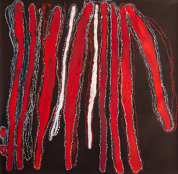 Australian Indigenous (Aboriginal and Torres Strait Islander) artwork by LAWRENCE PENNINGTON of Spinifex Artists. The title is Pukara. [19-337] (Acrylic on Linen)