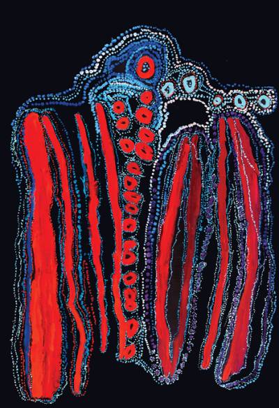 Australian Indigenous (Aboriginal and Torres Strait Islander) artwork by LAWRENCE PENNINGTON of Spinifex Artists. The title is Pukara. [20-100] (Acrylic on Linen)