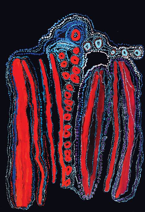 Australian Indigenous (Aboriginal and Torres Strait Islander) artwork by LAWRENCE PENNINGTON of Spinifex Artists. The title is Pukara. [20-100] (Acrylic on Linen)