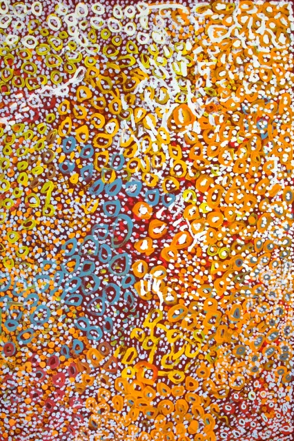 Australian Indigenous (Aboriginal and Torres Strait Islander) artwork by TJAPARTJI BATES of Warakurna Artists. The title is Pukurlpatulatju Palyara Pirrtja. [879-07] (Acrylic on Canvas)
