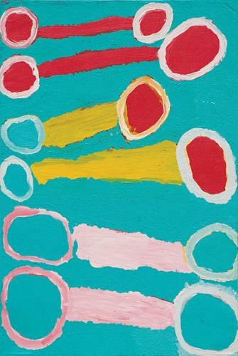 Australian Indigenous (Aboriginal and Torres Strait Islander) artwork by NANCY PINYIRR PATTERSON of Martumili Artists. The title is Punmu Rockholes. [08-465] (Acrylic on Linen)