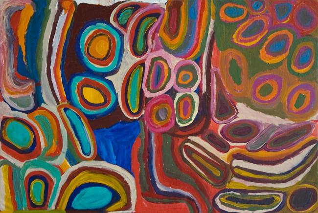 Australian Indigenous (Aboriginal and Torres Strait Islander) artwork by DADA SAMSON of Martumili Artists. The title is Puntawarri. [08-392] (Acrylic on Canvas)