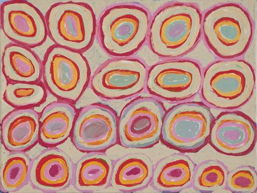 Australian Indigenous (Aboriginal and Torres Strait Islander) artwork by DADA SAMSON of Martumili Artists. The title is Puntawarri. [08-498] (Acrylic on Canvas)