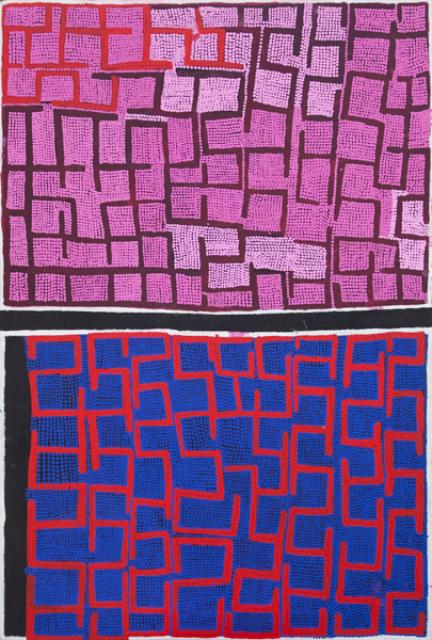 Australian Indigenous (Aboriginal and Torres Strait Islander) artwork by BOXER MILNER of Warlayirti Artists (Balgo). The title is Purkitji. [28/04] (Acrylic on Linen)