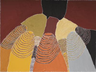 Australian Indigenous (Aboriginal and Torres Strait Islander) artwork by PATRICK MUNG MUNG of Warmun Artists. The title is Purnululu. [WAC423/11] (Natural Ochre and Pigments on Canvas)