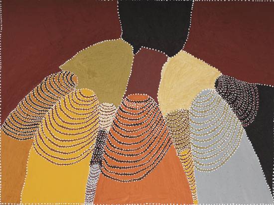 Australian Indigenous (Aboriginal and Torres Strait Islander) artwork by PATRICK MUNG MUNG of Warmun Artists. The title is Purnululu. [WAC423/11] (Natural Ochre and Pigments on Canvas)