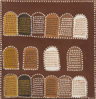 Australian Indigenous (Aboriginal and Torres Strait Islander) artwork by JANE YALUNGA of Warmun Artists. The title is Purnululu. [WAC 129/07] (Natural Ochre and Pigments on Canvas)