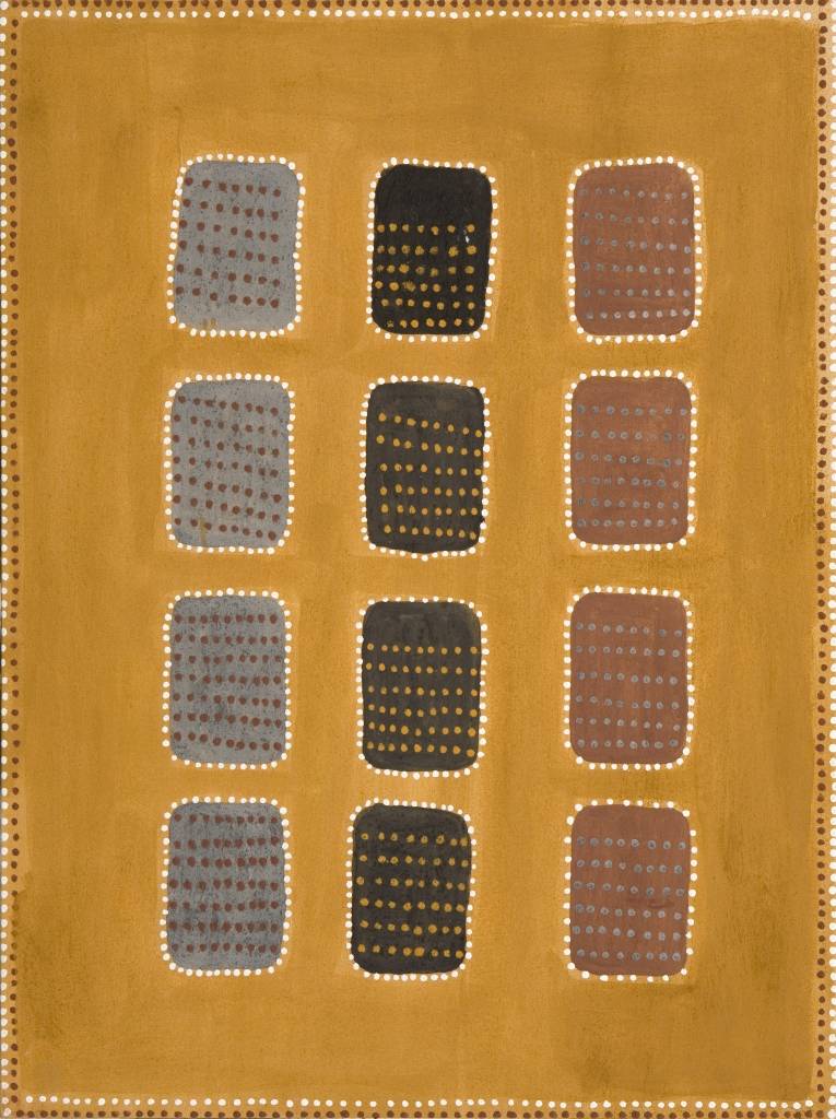 Australian Indigenous (Aboriginal and Torres Strait Islander) artwork by JIMBO JOHNSON of Warmun Artists. The title is Purnululu. [679-06] (Natural Ochre and Pigments on Canvas)
