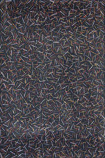 Australian Indigenous (Aboriginal and Torres Strait Islander) artwork by REPPIE ANNE PAPAJUA (ORSTO) of Munupi Artists. The title is Pwoja Jilamara. [16-489] (Ochre on Canvas)