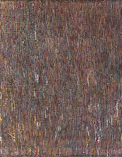 Australian Indigenous (Aboriginal and Torres Strait Islander) artwork by LISA WARLAPINNI of Munupi Artists. The title is Pwoja Jilamara. [16-580] (Ochre on Canvas)
