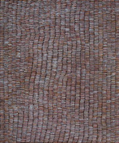 Australian Indigenous (Aboriginal and Torres Strait Islander) artwork by ALISON PURUNTATAMERI of Munupi Artists. The title is Pwoja Jilamara. [21-89] (Ochre on Linen)