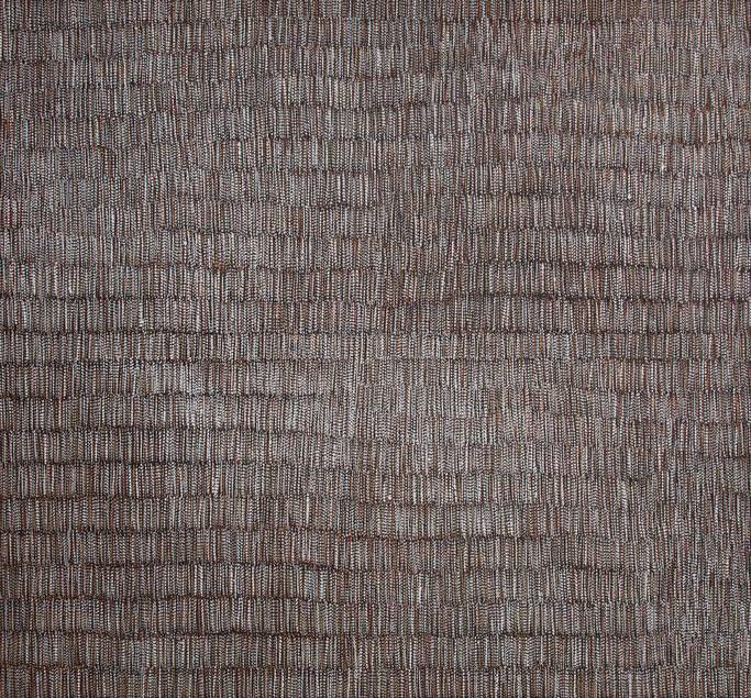 Australian Indigenous (Aboriginal and Torres Strait Islander) artwork by ALISON PURUNTATAMERI of Munupi Artists. The title is Pwonga. [21-269] (Ochre on Canvas)