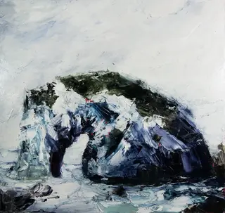 Australian Indigenous (Aboriginal and Torres Strait Islander) artwork by AARON KINNANE of Miscellaneous Artists. The title is Return to Eden on a Dark Horse (Horse Head Rock). [AK201611009] (Oil on Linen)