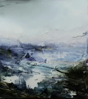 Australian Indigenous (Aboriginal and Torres Strait Islander) artwork by AARON KINNANE of Miscellaneous Artists. The title is Return to Eden on a Dark Horse XXII (22). [AK201612011] (Oil on Linen)