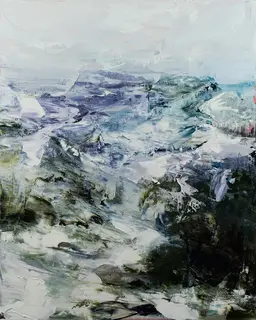 Australian Indigenous (Aboriginal and Torres Strait Islander) artwork by AARON KINNANE of Miscellaneous Artists. The title is Return to Eden on a Dark Horse XXVIII (28). [AK201612016] (Oil on Linen)