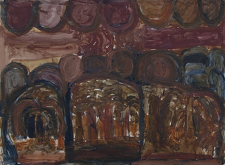 Australian Indigenous (Aboriginal and Torres Strait Islander) artwork by SONIA KURARRA of Mangkaja Artists. The title is River and Palm Trees. [101/08] (Atelier Acrylic, 250gsm Velin Arches Paper)