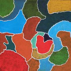 Australian Indigenous (Aboriginal and Torres Strait Islander) artwork by CARMEL CHISHOLM of Tangentyere Artists. The title is Rainbow Clouds. [TACC08C2899 ] (Acrylic on Canvas)