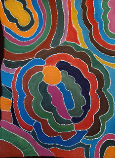 Australian Indigenous (Aboriginal and Torres Strait Islander) artwork by CARMEL CHISHOLM of Tangentyere Artists. The title is Rainbow Clouds. [TACC09C3369] (Acrylic on Canvas)