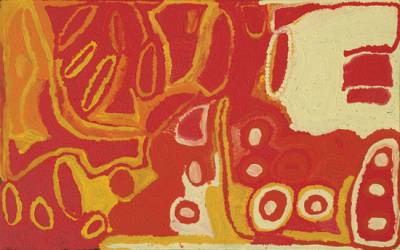 Australian Indigenous (Aboriginal and Torres Strait Islander) artwork by BUGAI WHYLOUTER of Martumili Artists. The title is Rarrki. [08-358] (Acrylic on Canvas)