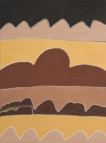 Australian Indigenous (Aboriginal and Torres Strait Islander) artwork by NANCY NODEA of Warmun Artists. The title is Red Butte. [WAC 086/08] (Natural Ochre and Pigments on Canvas)