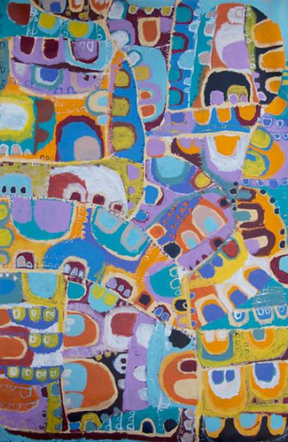 Australian Indigenous (Aboriginal and Torres Strait Islander) artwork by NAOMI HOBSON of Miscellaneous Artists. The title is Reef Outside Stoney. [nh20131002] (Acrylic on Linen)