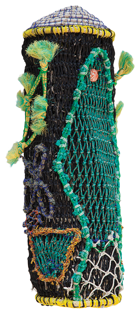 Australian Indigenous (Aboriginal and Torres Strait Islander) artwork by ETHEL CHARLIE of Erub Erwer Meta. The title is Reeflections. [15-114] (Ghost Nets & Twine)