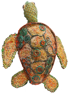 Australian Indigenous (Aboriginal and Torres Strait Islander) artwork by LAVINIA KETCHELL of Erub Erwer Meta. The title is Rio. [16-31] (Ghost Nets & Twine)