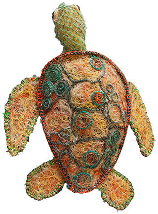 Australian Indigenous (Aboriginal and Torres Strait Islander) artwork by LAVINIA KETCHELL of Erub Erwer Meta. The title is Rio. [16-31] (Ghost Nets & Twine)