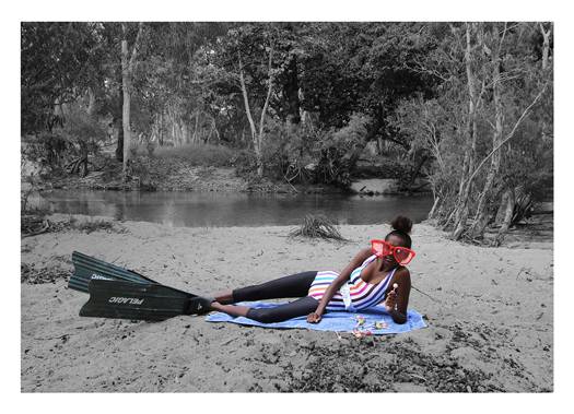 Australian Indigenous (Aboriginal and Torres Strait Islander) artwork by NAOMI HOBSON of Miscellaneous Artists. The title is River Mermaid. [NH202007002P_4-5] (310GSM Cotton Rag Art Paper)