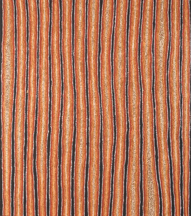 Australian Indigenous (Aboriginal and Torres Strait Islander) artwork by EILEEN NAPALTJARRI of Papunya Tula Artists. The title is Rockhole and Soakage Water Site - Tjiturrulpa. [EN0508216] (Acrylic on Belgian Linen)