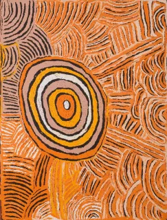 Australian Indigenous (Aboriginal and Torres Strait Islander) artwork by NYURAPAYIA NAMPITJINPA of Papunya Tula Artists. The title is Rockhole Site - Yumarra. [NN0602008] (Acrylic on Belgian Linen)