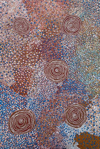 Australian Indigenous (Aboriginal and Torres Strait Islander) artwork by BILL WHISKEY TJAPALTJARRI of Watiyawanu Artists. The title is Rockholes near the Olgas. [7710-14] (Acrylic on Belgian Linen)