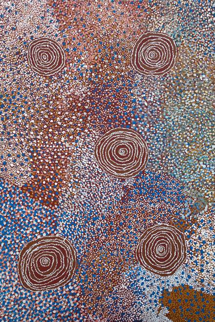 Australian Indigenous (Aboriginal and Torres Strait Islander) artwork by BILL WHISKEY TJAPALTJARRI of Watiyawanu Artists. The title is Rockholes near the Olgas. [7710-14] (Acrylic on Belgian Linen)