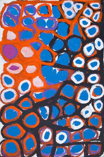 Australian Indigenous (Aboriginal and Torres Strait Islander) artwork by MAY MOODOONUTHI of Mornington Island Artists. The title is Rocks. [2060-L-MM-0307] (Synthetic Polymer Paint on Linen)