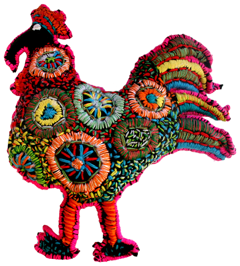 Australian Indigenous (Aboriginal and Torres Strait Islander) artwork by ROXANNE PETRICK of Yarrenyty Arltere Artists (YALC). The title is Rooster. [210-15] (Soft Sculpture)