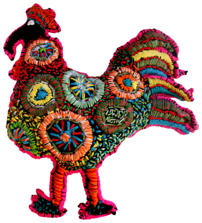 Australian Indigenous (Aboriginal and Torres Strait Islander) artwork by ROXANNE PETRICK of Yarrenyty Arltere Artists (YALC). The title is Rooster. [210-15] (Soft Sculpture)