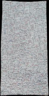 Australian Indigenous (Aboriginal and Torres Strait Islander) artwork by DHURRUMUWUY MARIKA of Buku-Larrnggay Mulka (Yirrkala). The title is Rulyapa. [3594C] (Natural Earth Pigments on Bark)