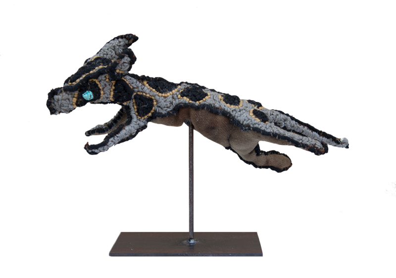 Australian Indigenous (Aboriginal and Torres Strait Islander) artwork by BRIAN PETRICK of Yarrenyty Arltere Artists (YALC). The title is Running Camp Dog. [72-14] (Soft Sculpture)